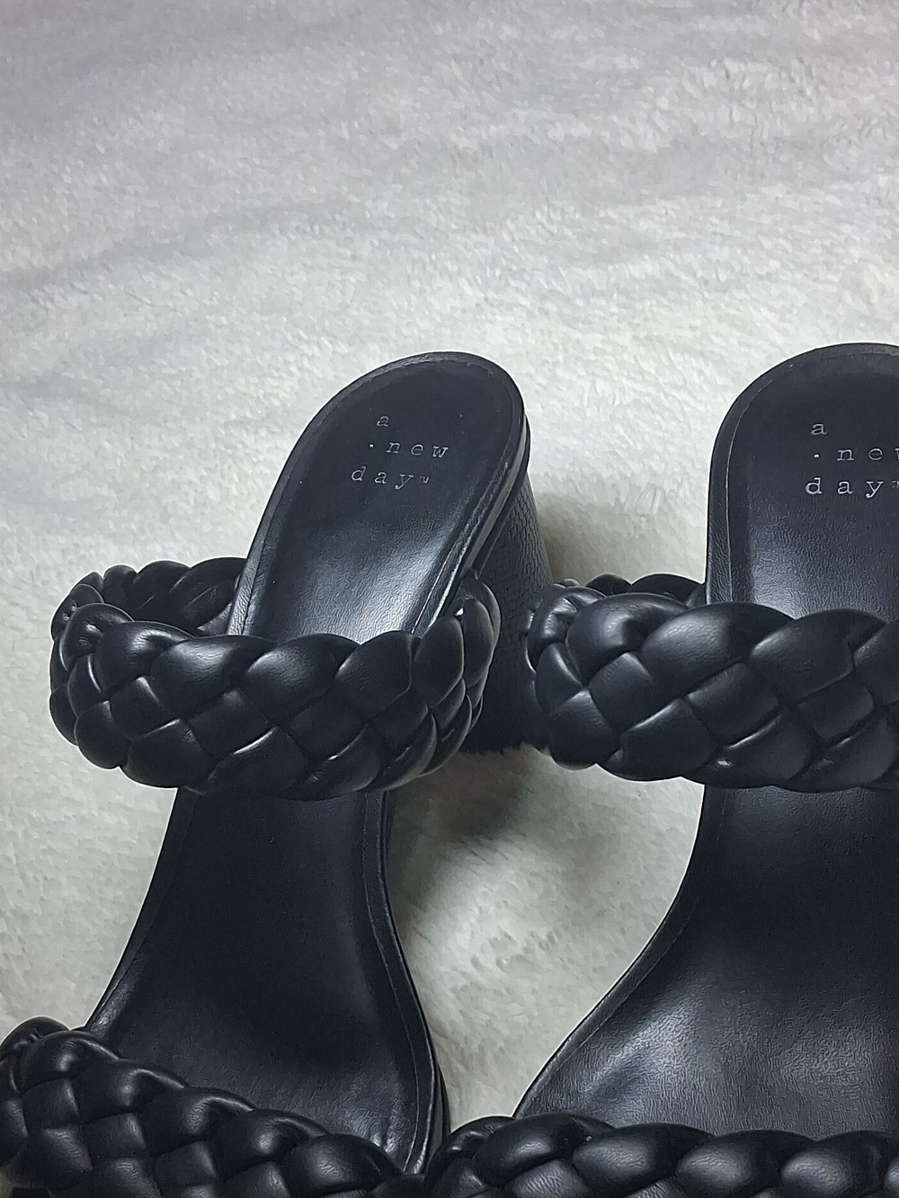 a new day Black Braided Wedge Slide Sandals Size 8.5